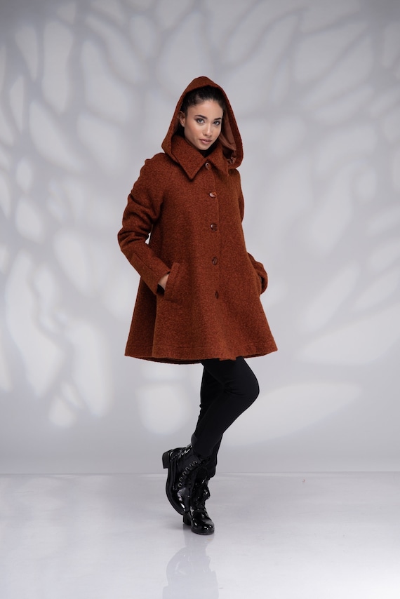 Wool Swing Coat, Hooded Coat Women, Winter Coat, Warm Coat, Short