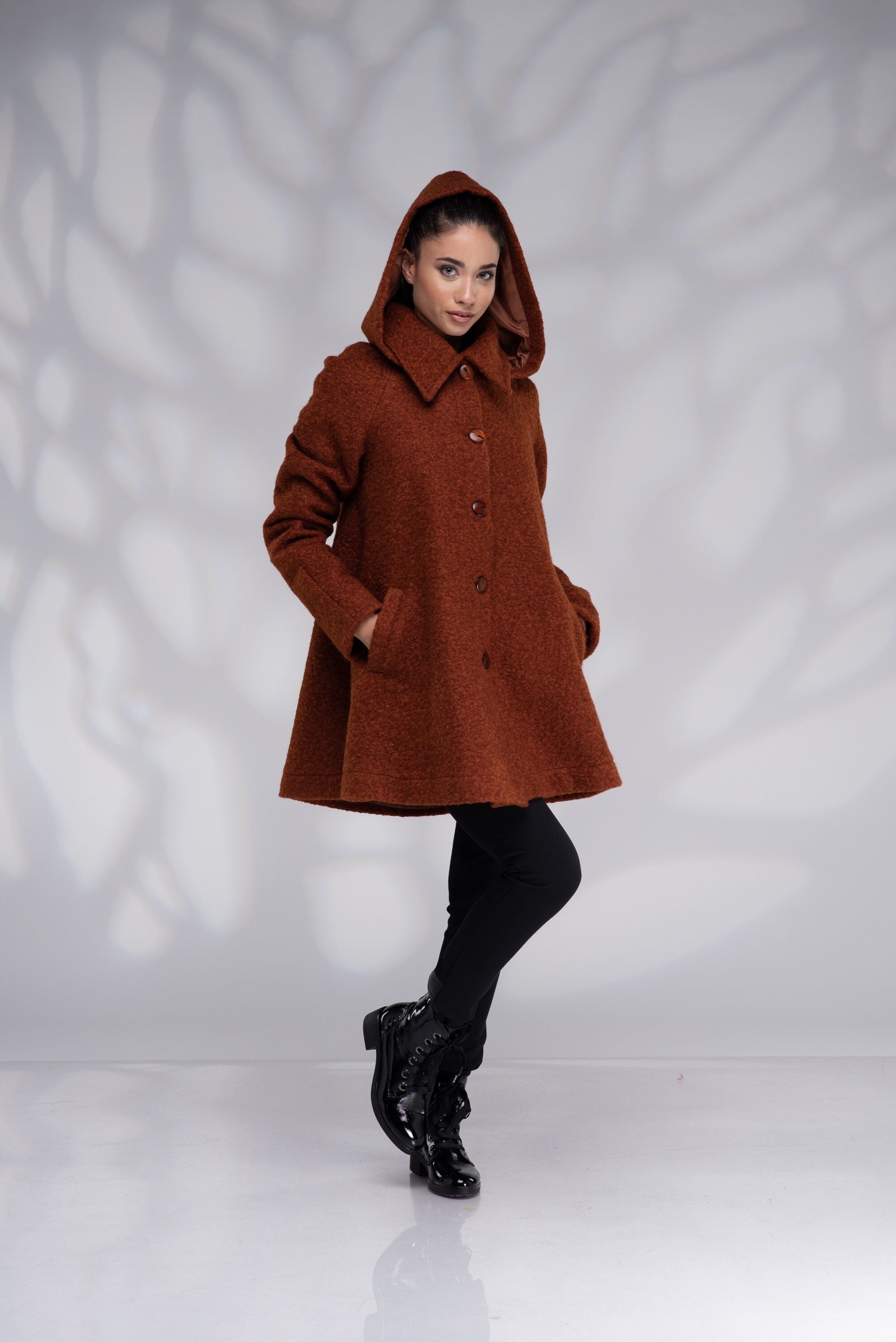 Wool Swing Coat, Hooded Coat Women, Winter Coat, Warm Coat, Short Wool Coat  With Lining 