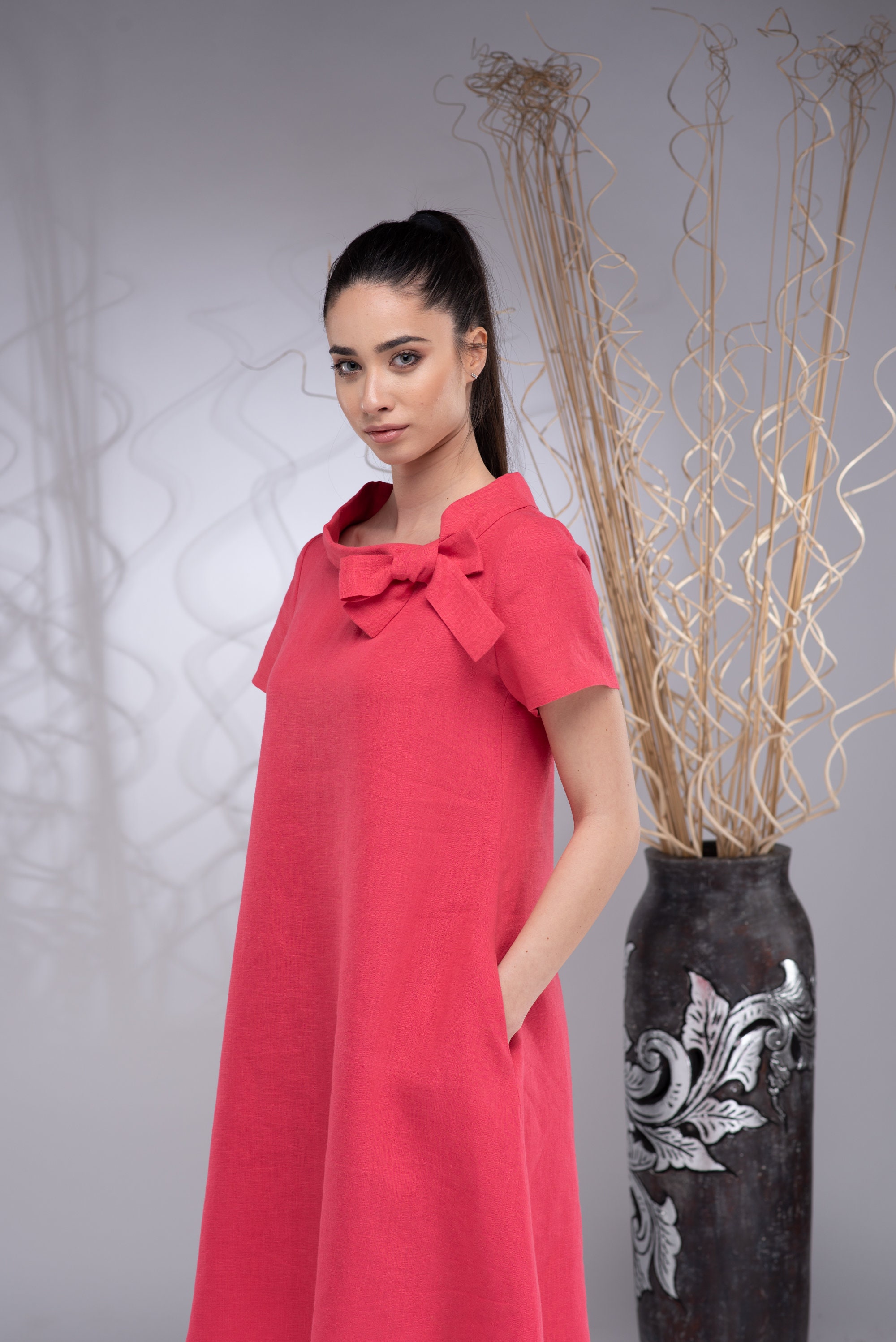 Short Linen Dress Women Linen Tunic Dress Kneelength Linen Etsy