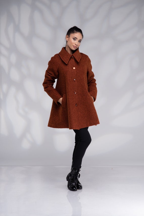 Wool Swing Coat Women, Plus Size Coat, Winter Short Coat, A Line Coat,  Burnt Orange, Warm Coat -  UK