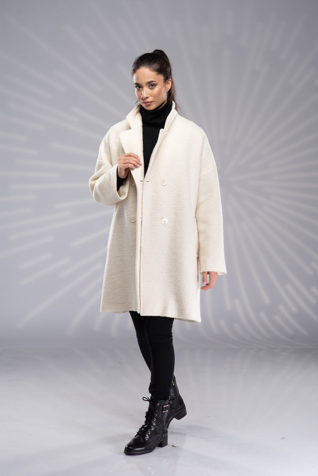 Cappotto Doppiopetto Cappotto Bianco Lana Cotta Cappotto Corto