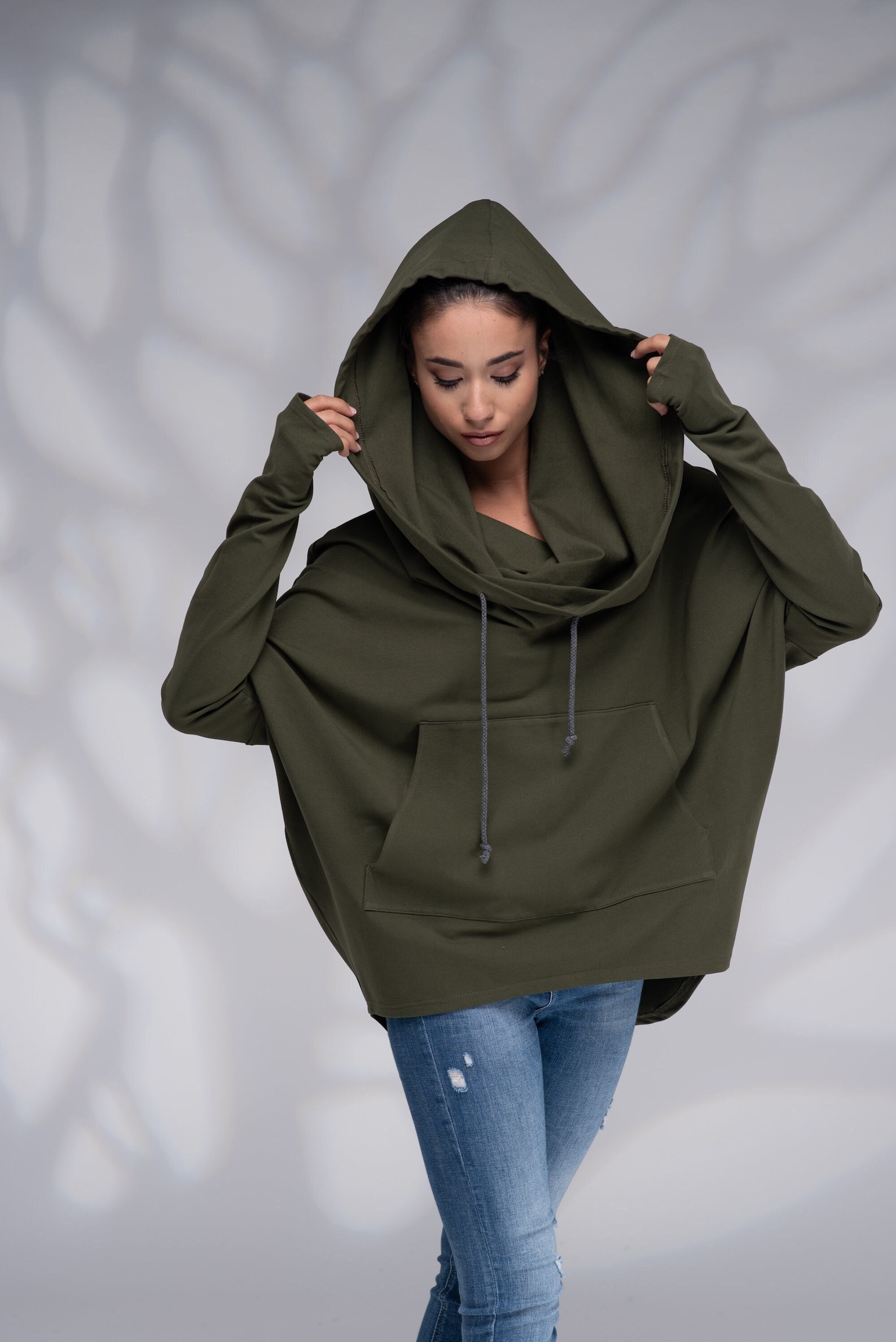 Cowl Neck Hoodie Pocketed Shirt Dress