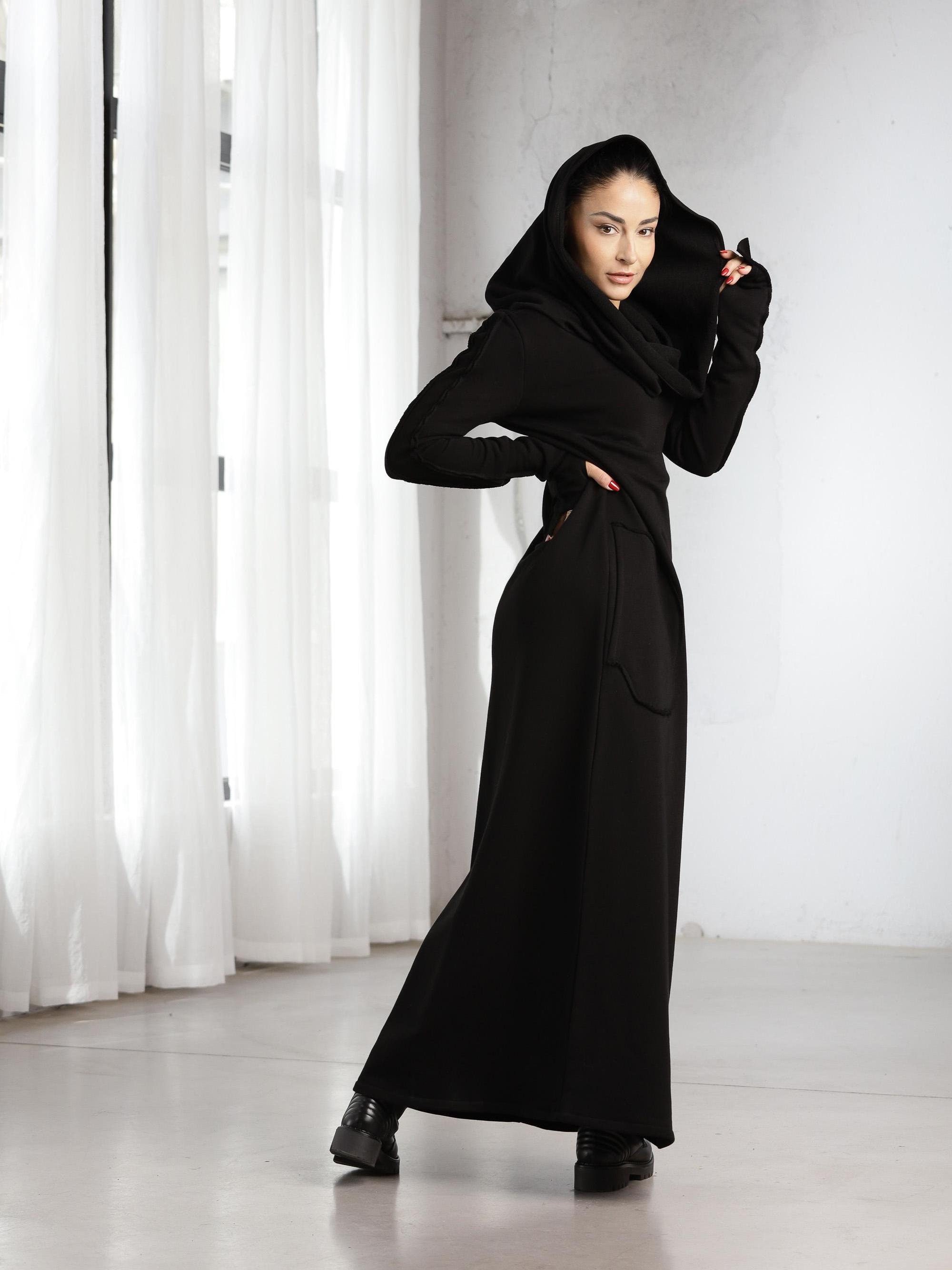 Hooded Maxi Dress, Long Hoodie Dress, Sweatshirt Dress Hoodie, Winter Maxi Dress with Hood