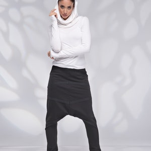 Black Harem Pants Women, Drop Crotch Pants, Womens Baggy Pants, Yoga Pants, Low Crotch Pants image 4