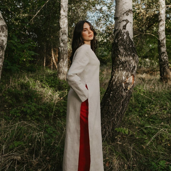 long tunic dress with slits on side Long Linen Tunic for Women, Linen Shirt Dress With Two Slits on Side