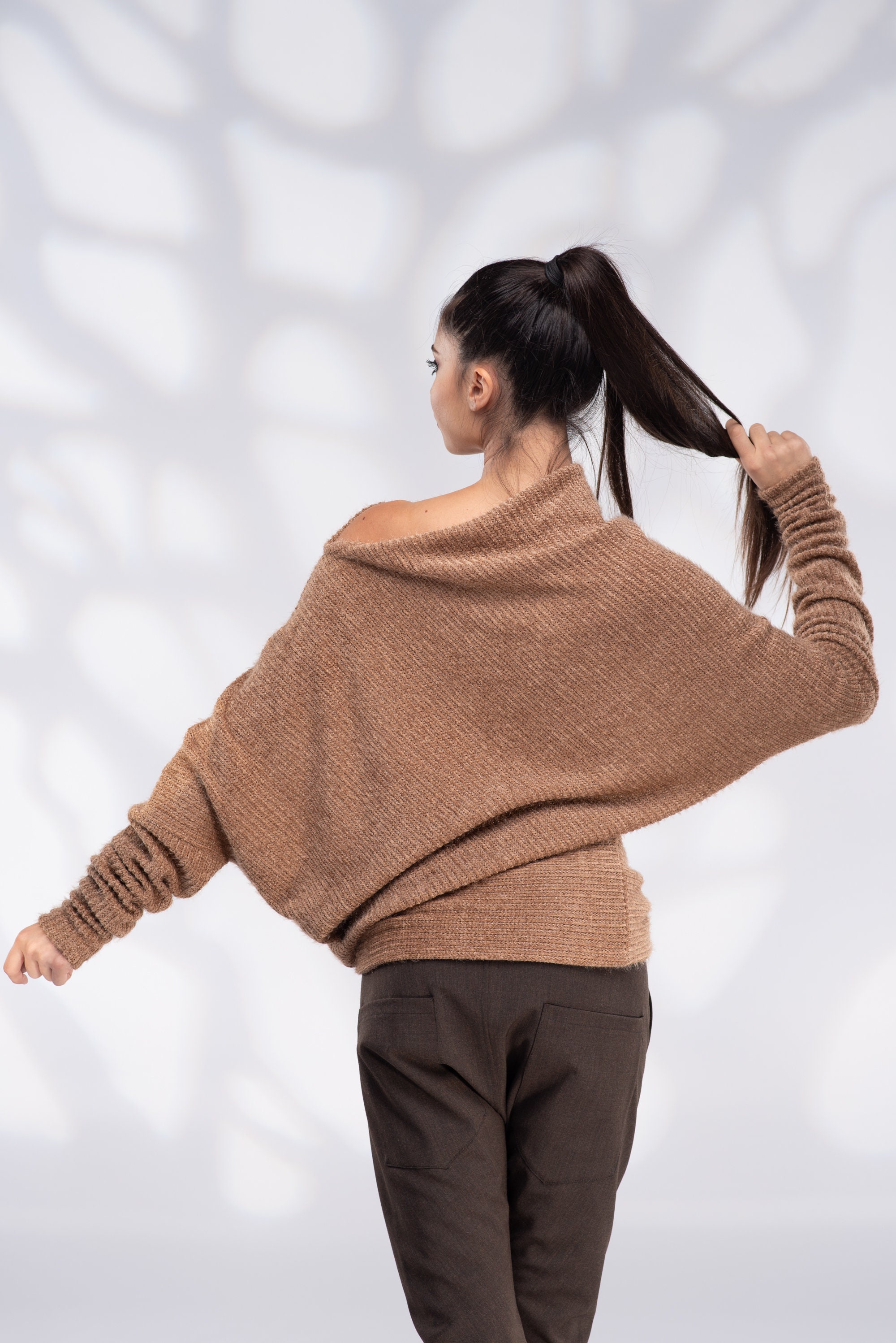 Off Shoulder Sweater Camel Sweaters for Women Etsy