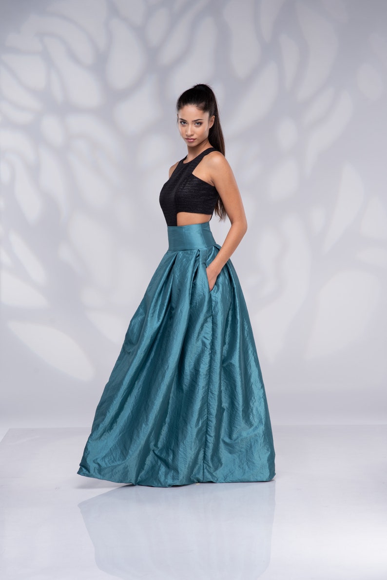 Long Taffeta Skirt for Women, Formal Maxi Skirt, Bridal Skirt, High Waisted Skirt image 2