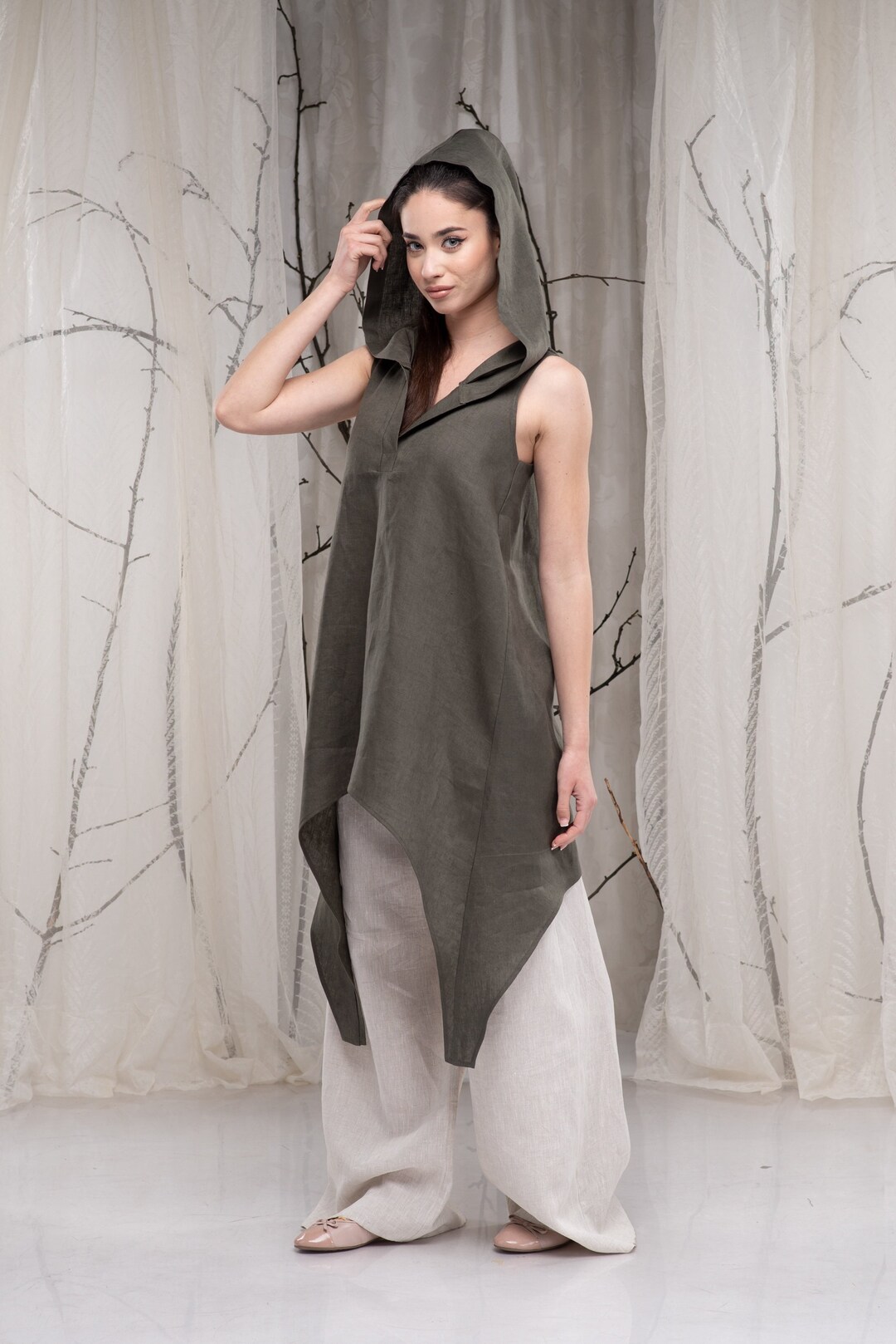 □美品EIKO KONDO アシンメトリー刺繍ノースリーブチュニック異素材黒