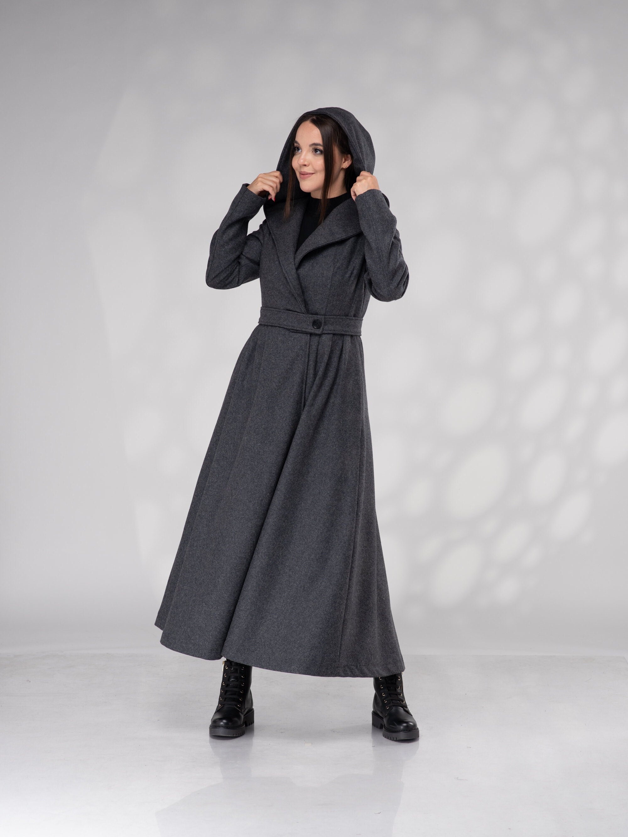ふゆママ様用　CLANE WOOL DOWN LONG COAT Hooded Swing Coat in Pink, Hooded Wool Coat, Womens Coats