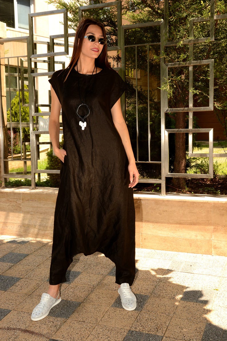 Linen Harem Jumpsuit Plus Size Jumpsuit Drop Crotch Jumpsuit - Etsy