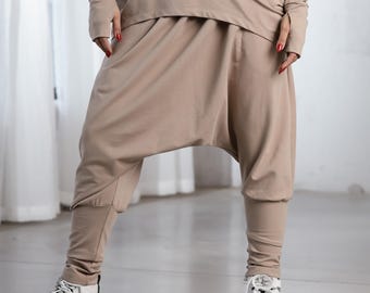 Handmade Cotton Harem Pants, Drop Crotch, Plus Size Activewear