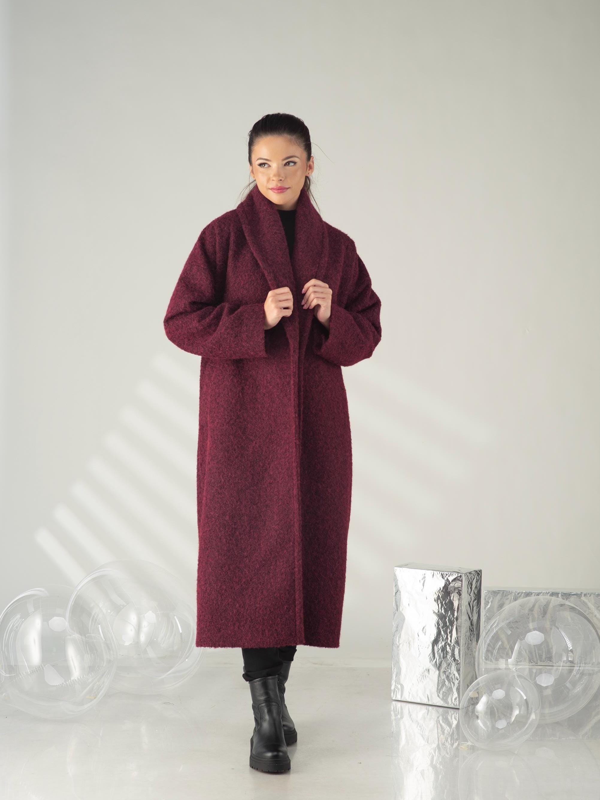 ショールカラーのロングウールラップコート - Etsy 日本