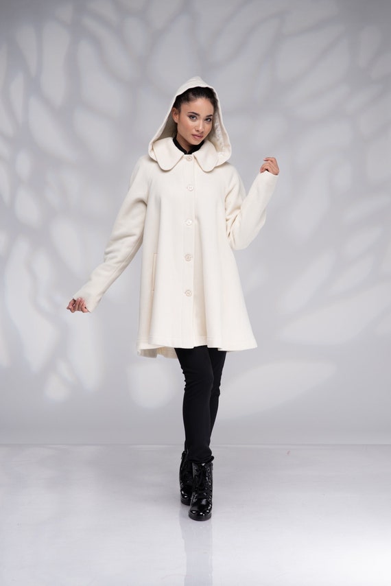 Wool Swing Coat, Hooded Coat Women, Winter Coat, Warm Coat, Short Wool Coat  With Lining 
