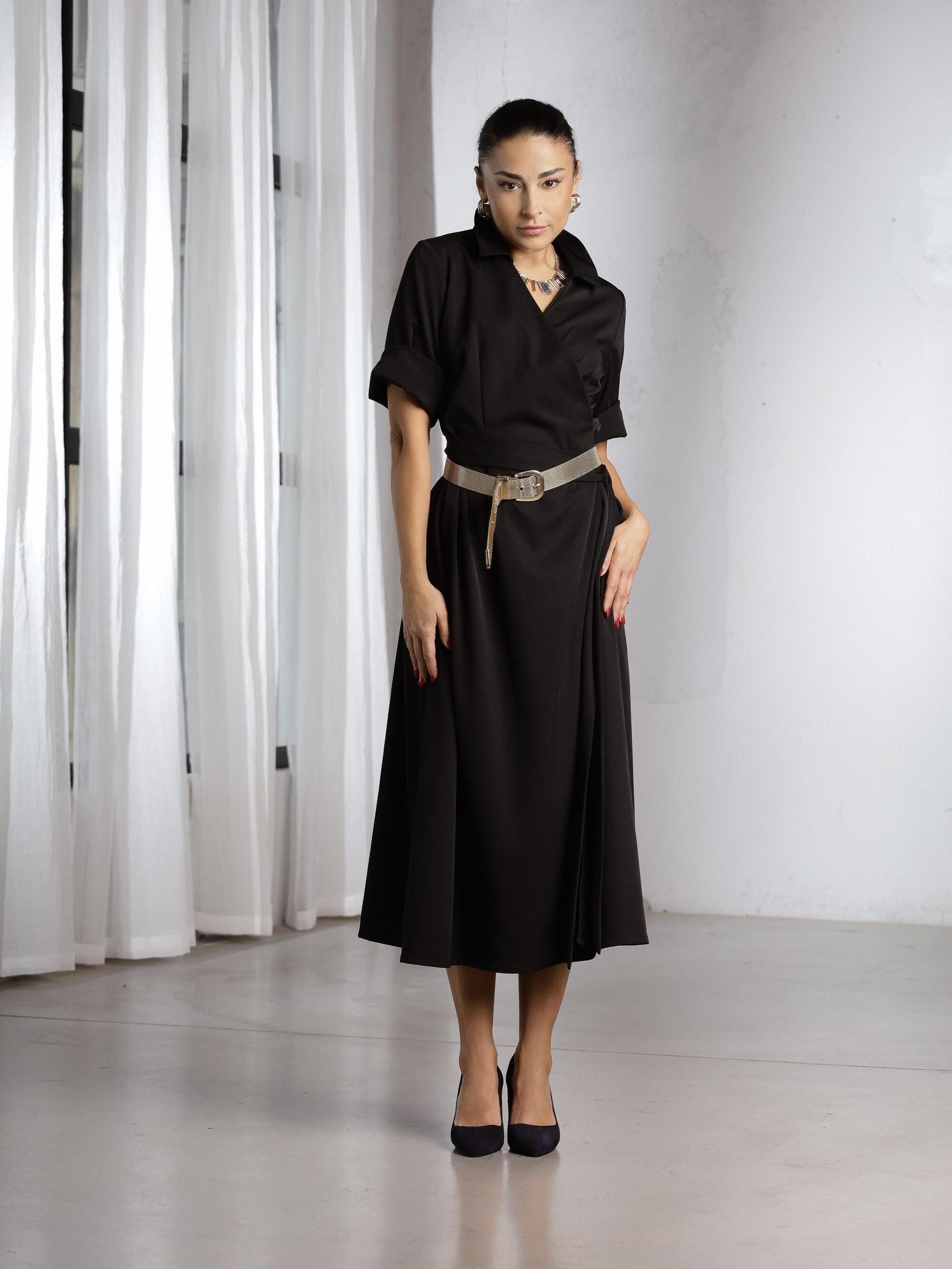 green wrap dress long Winter Wool Dress, Wool Wrap Dress, Winter Dress for Women, Plus Size Clothing, Long Sleeve Wool Dress, Formal Fall Dress, Wool Clothing, XL / Black