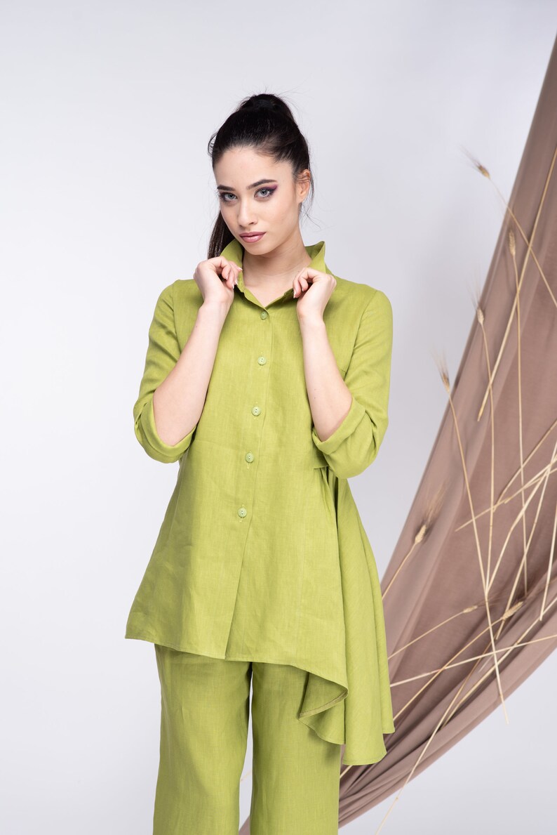 Two Piece Linen Set Linen Maxi Tunic Linen Pants Linen Etsy