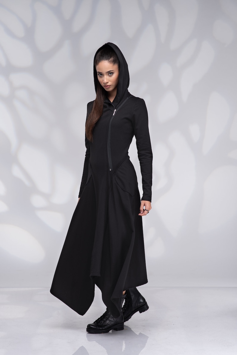 Hooded Dress with Pockets Maxi Sweatshirt Dress Long Hoodie Sweatshirt Dress Zip Dress Long Sleeve