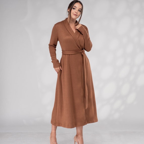 Winter Maxi Wrap Sweater Dress With Shawl Collar - Etsy