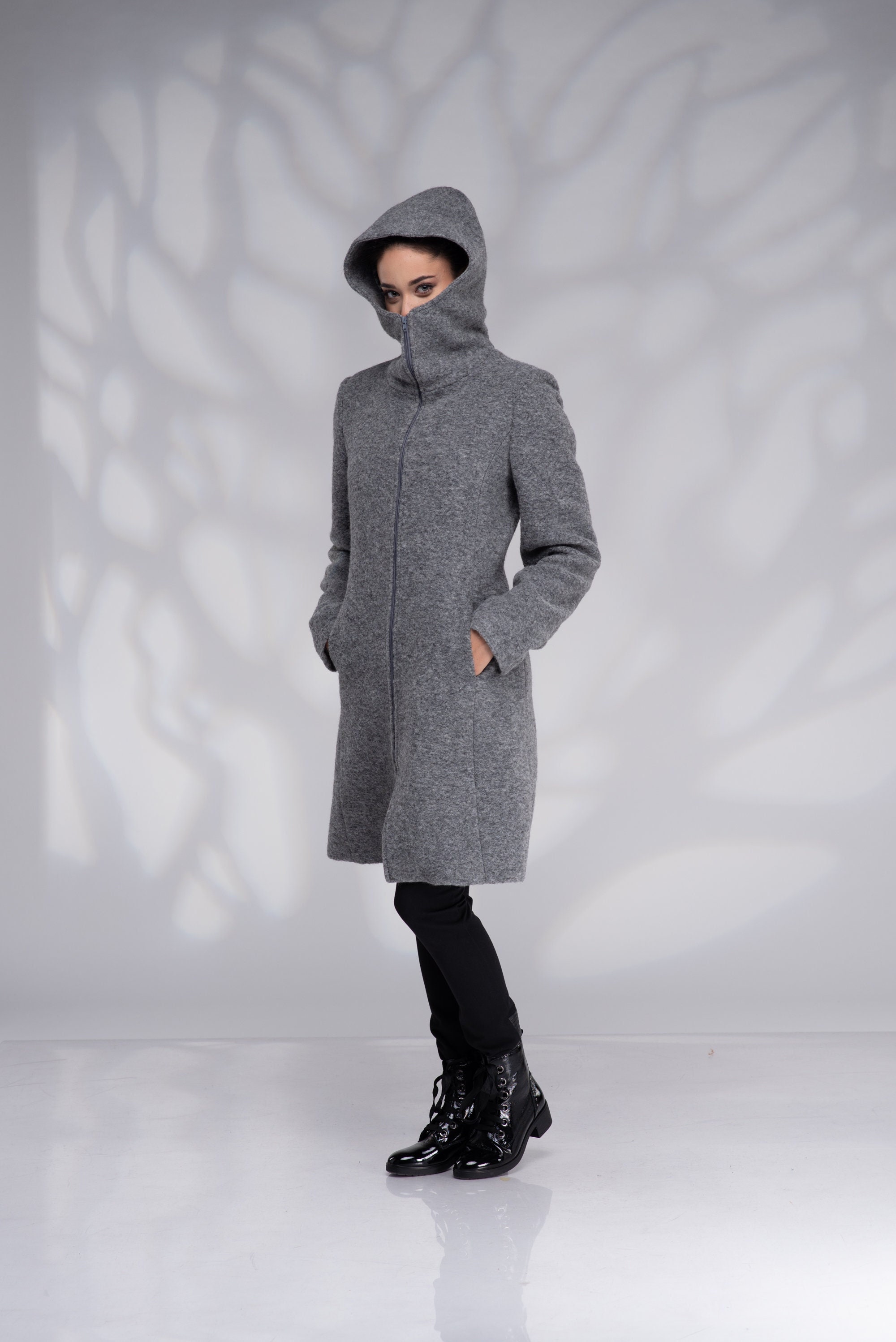 Winter Wool Coat Women, Hooded Coat With Zipper, Boiled Wool Winter Wool Coat Women, Hooded Coat With Zipper, Boiled Wool