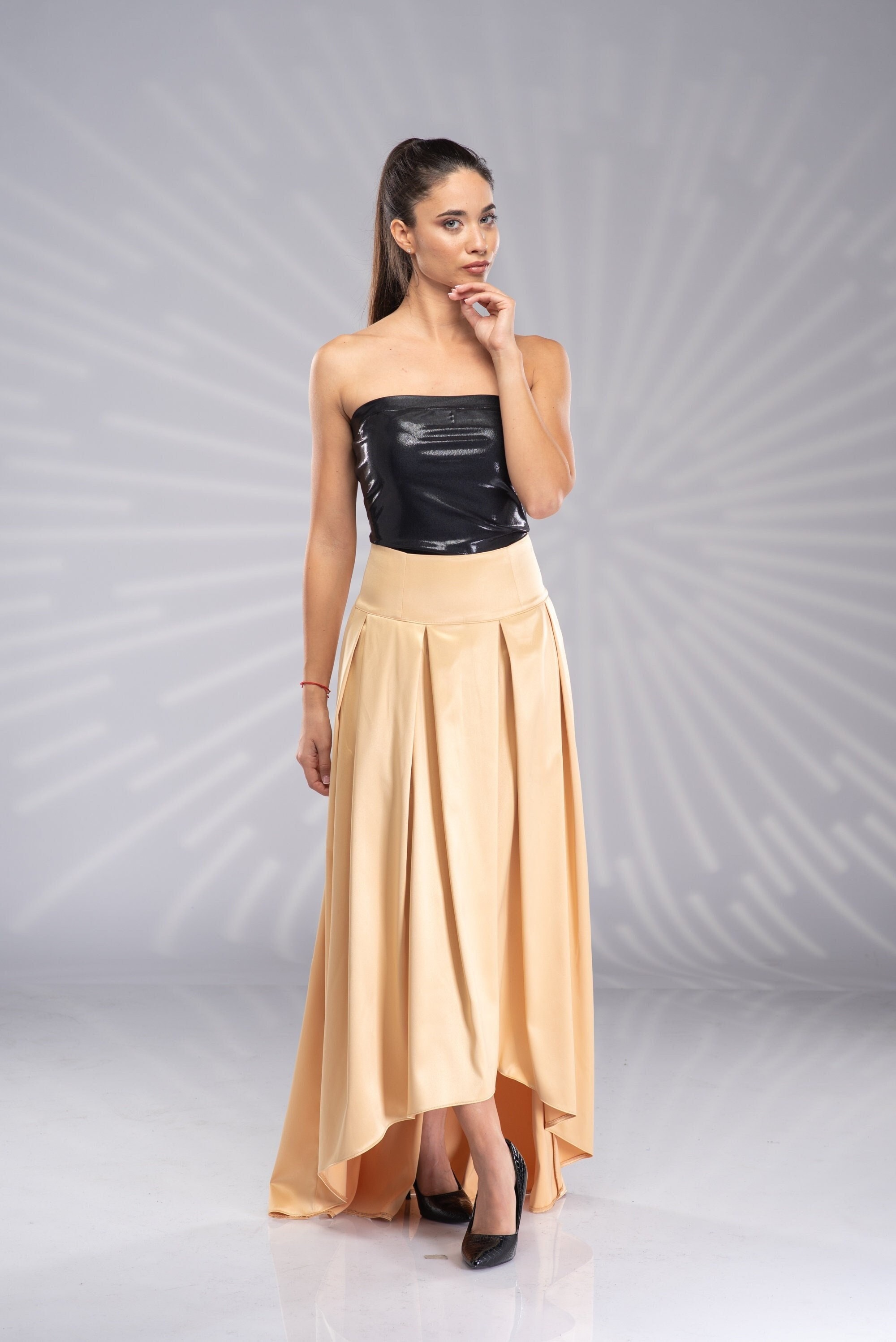 High waist satin maxi skirt top