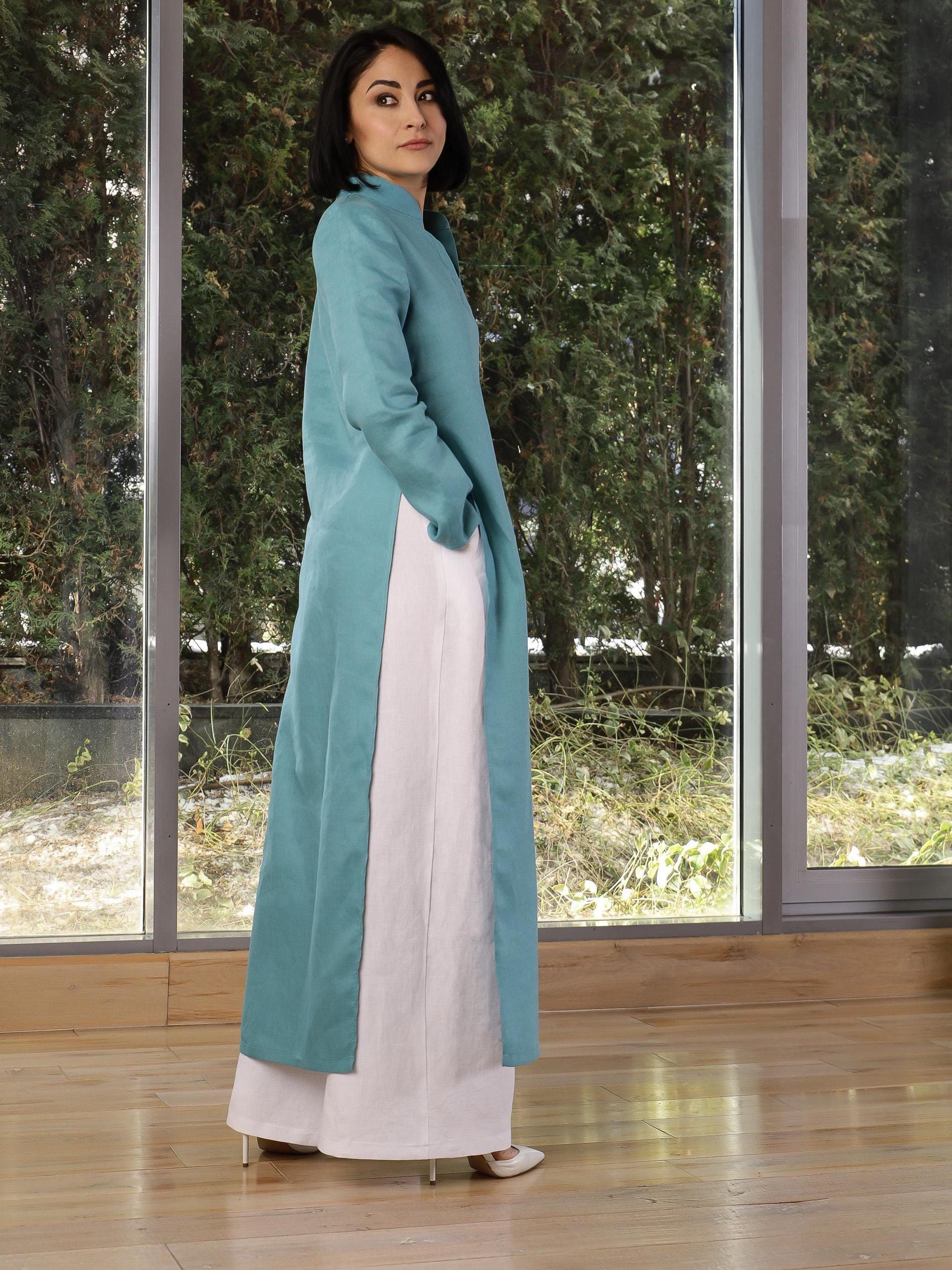 linen long tunic dress Linen v-neck tunic dress Georgia