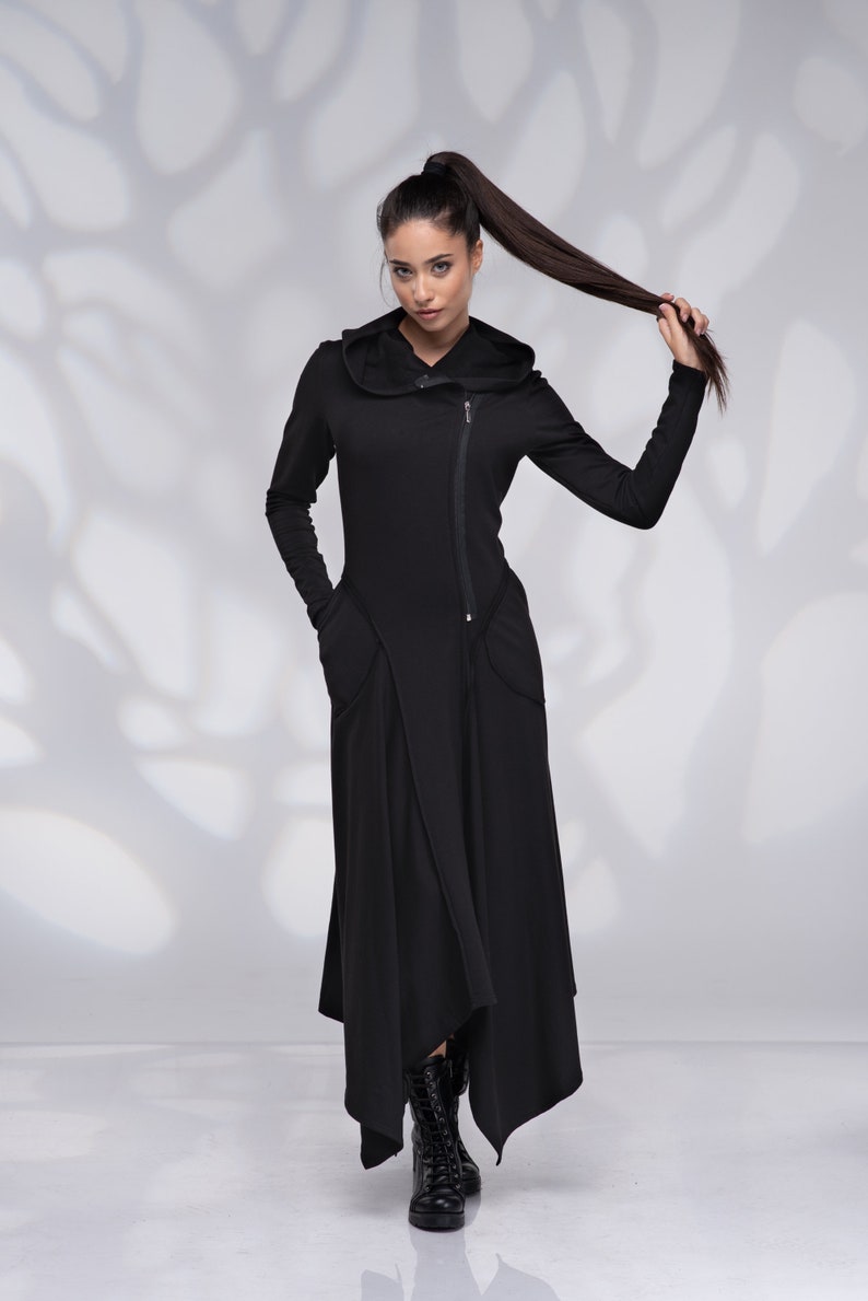 Hooded Dress with Pockets Maxi Sweatshirt Dress Long Hoodie Sweatshirt Dress Zip Dress Long Sleeve