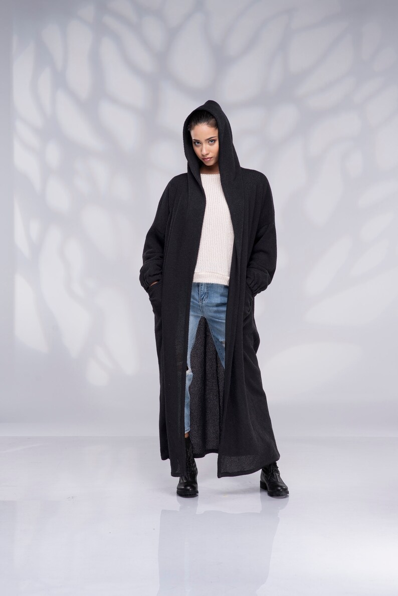 long wool hooded cardigan