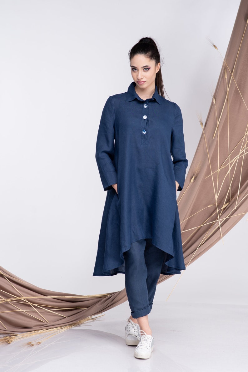 Two Piece Linen Set, Linen Maxi Tunic, Linen Pants image 1