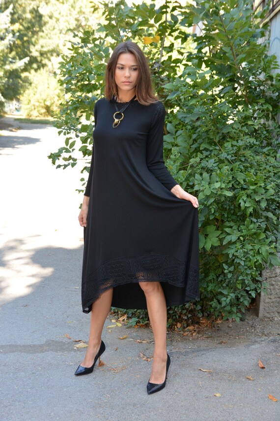 plus size black asymmetrical dress