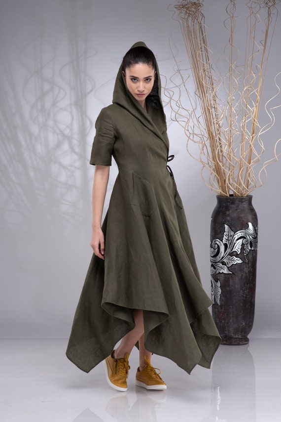 hooded asymmetrical dress Long Wrap Linen Natural Linen (6) / S / Linen Size:5XLarge size:XS-XL Sleeveless Floral Lace Mermaid providing both style and