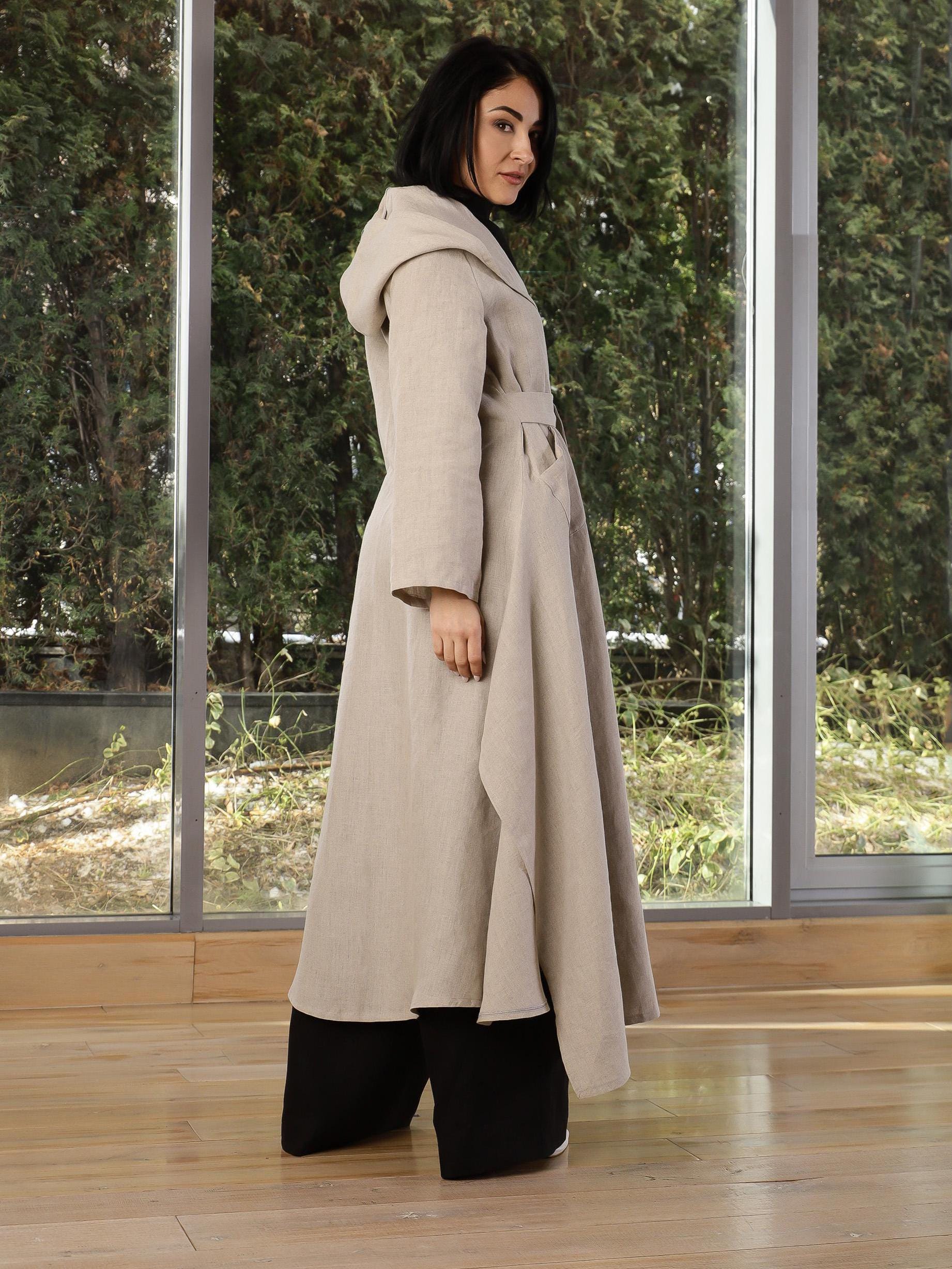 ジャケット・アウター m.a+ Linen Hooded Long Coat Long Linen Hooded Cardigan, Linen Wrap Coat, Summer Cloak With