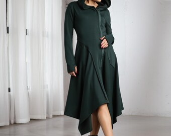 Maxi Sweatshirt Hoodie Dress, Black Long Hooded Dress, Asymmetrical Zip -  Etsy