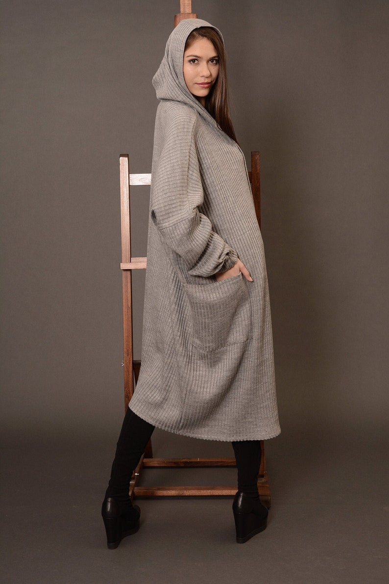 long hooded cardigan outfit