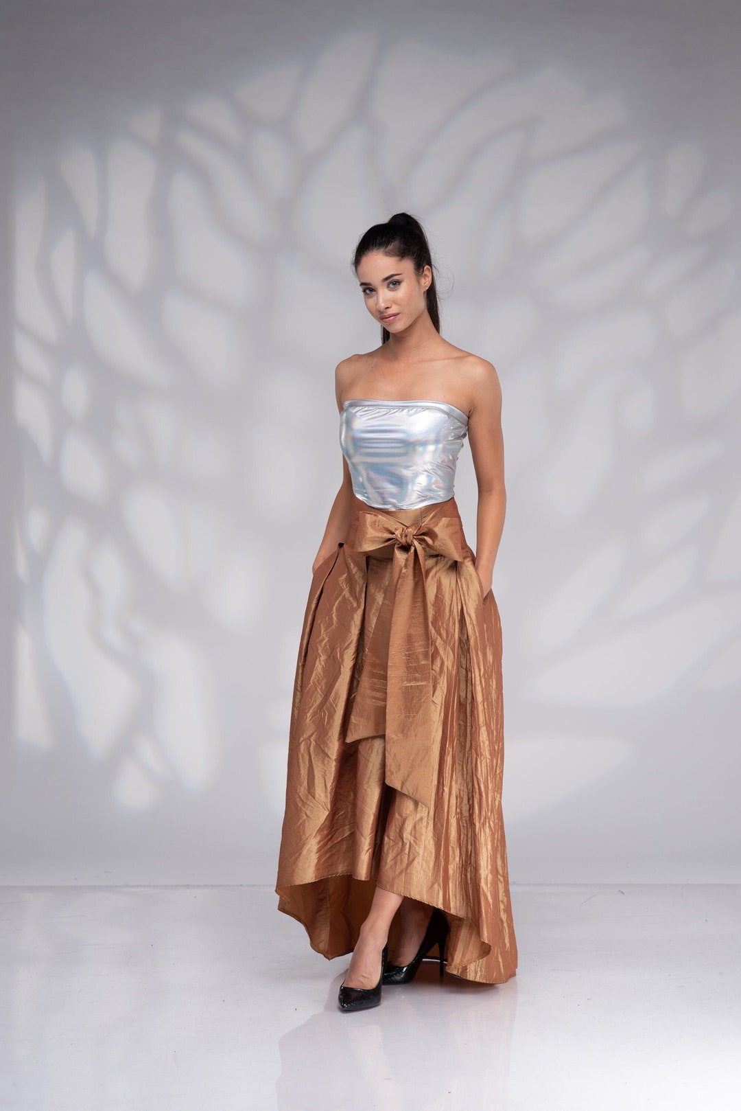 Wedding Skirt Taffeta Skirt With Tie Sash Bow Bridal Skirt Formal