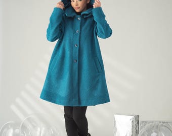 Wool Coat Hooded, Winter Coat Women, Swing Coat With Lining