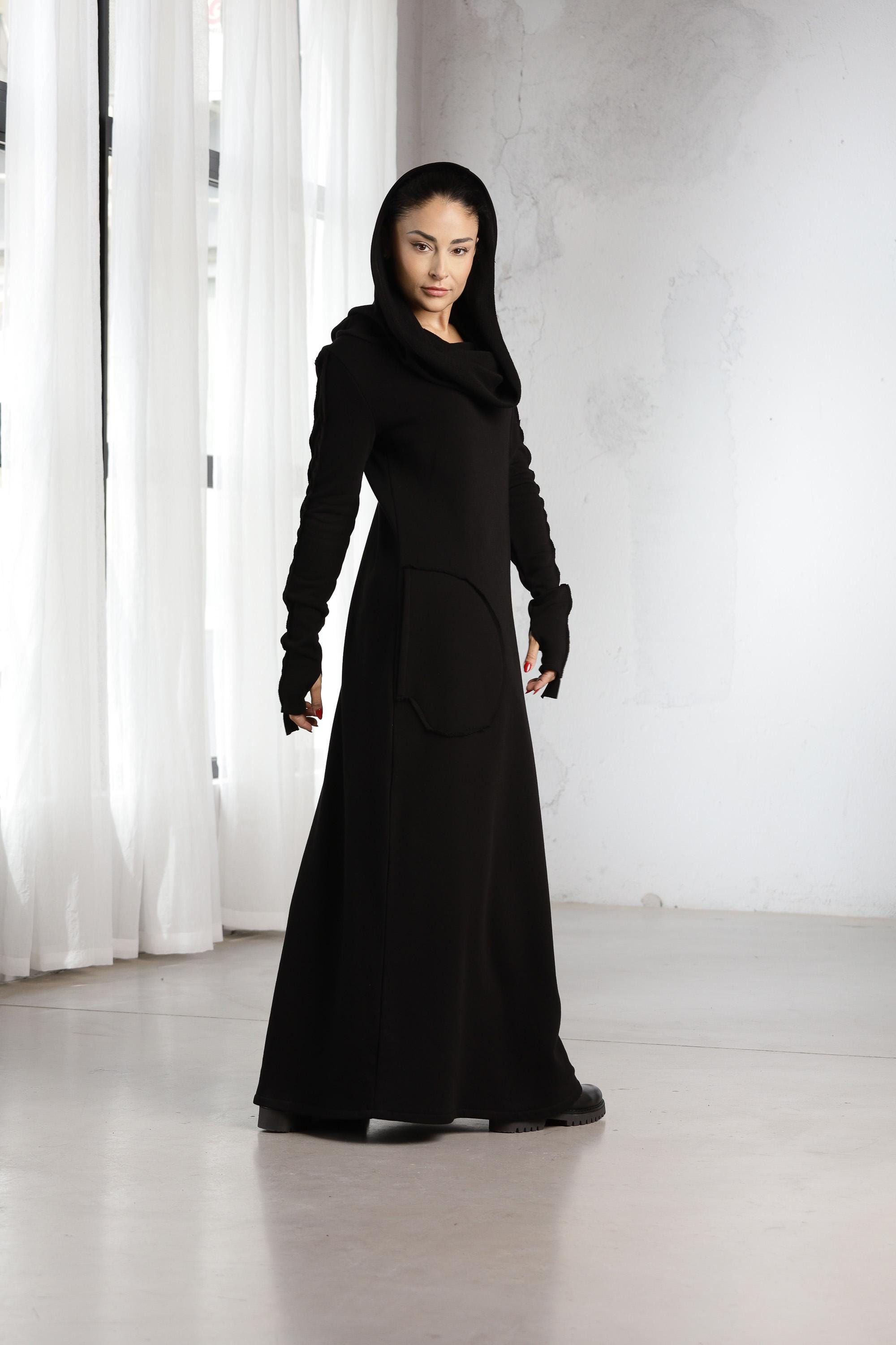 Hooded Sweatshirt Dress, Winter Maxi Dress With Cowl Hood - Etsy