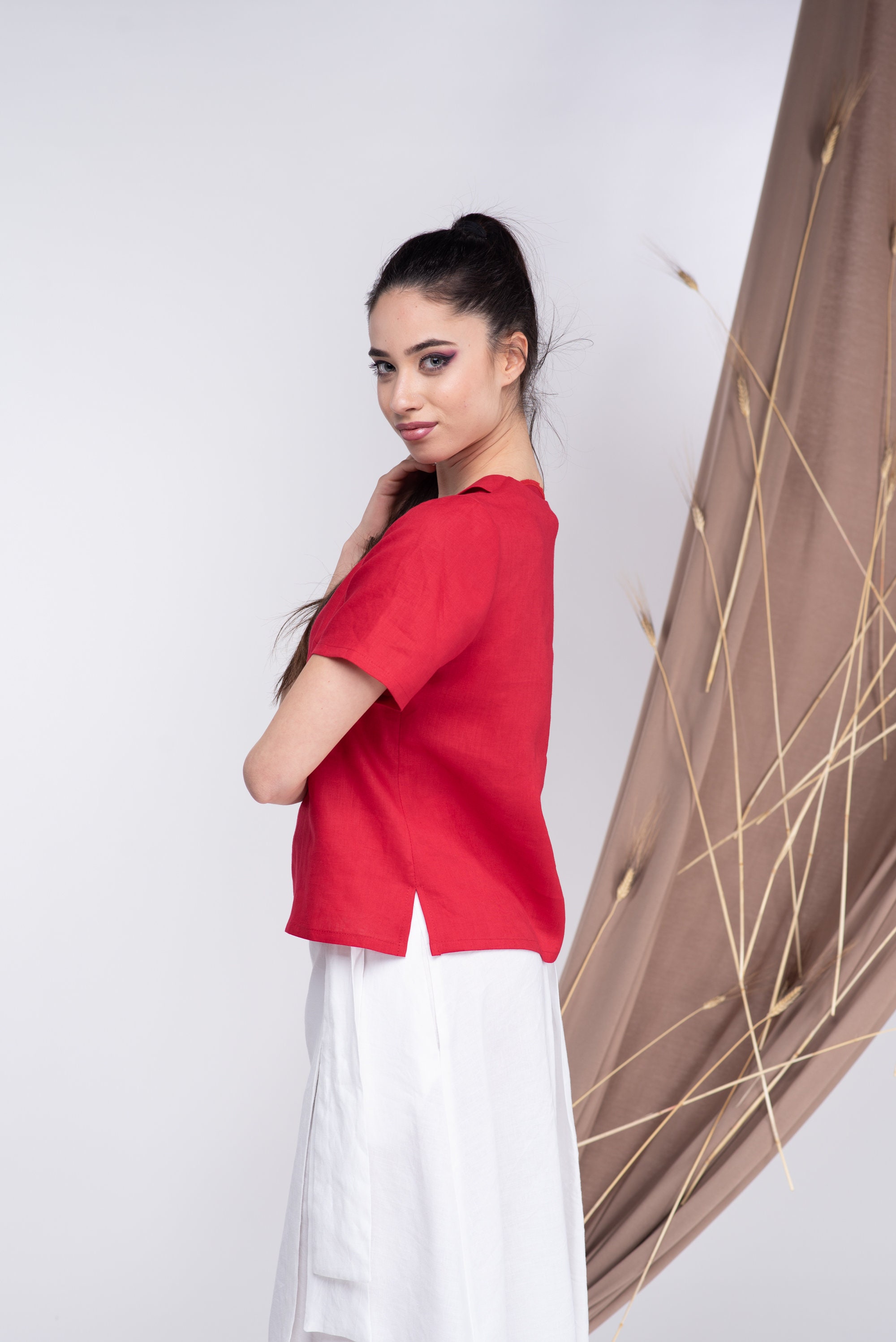 Linen Top Red, Linen Blouses for Women - Etsy