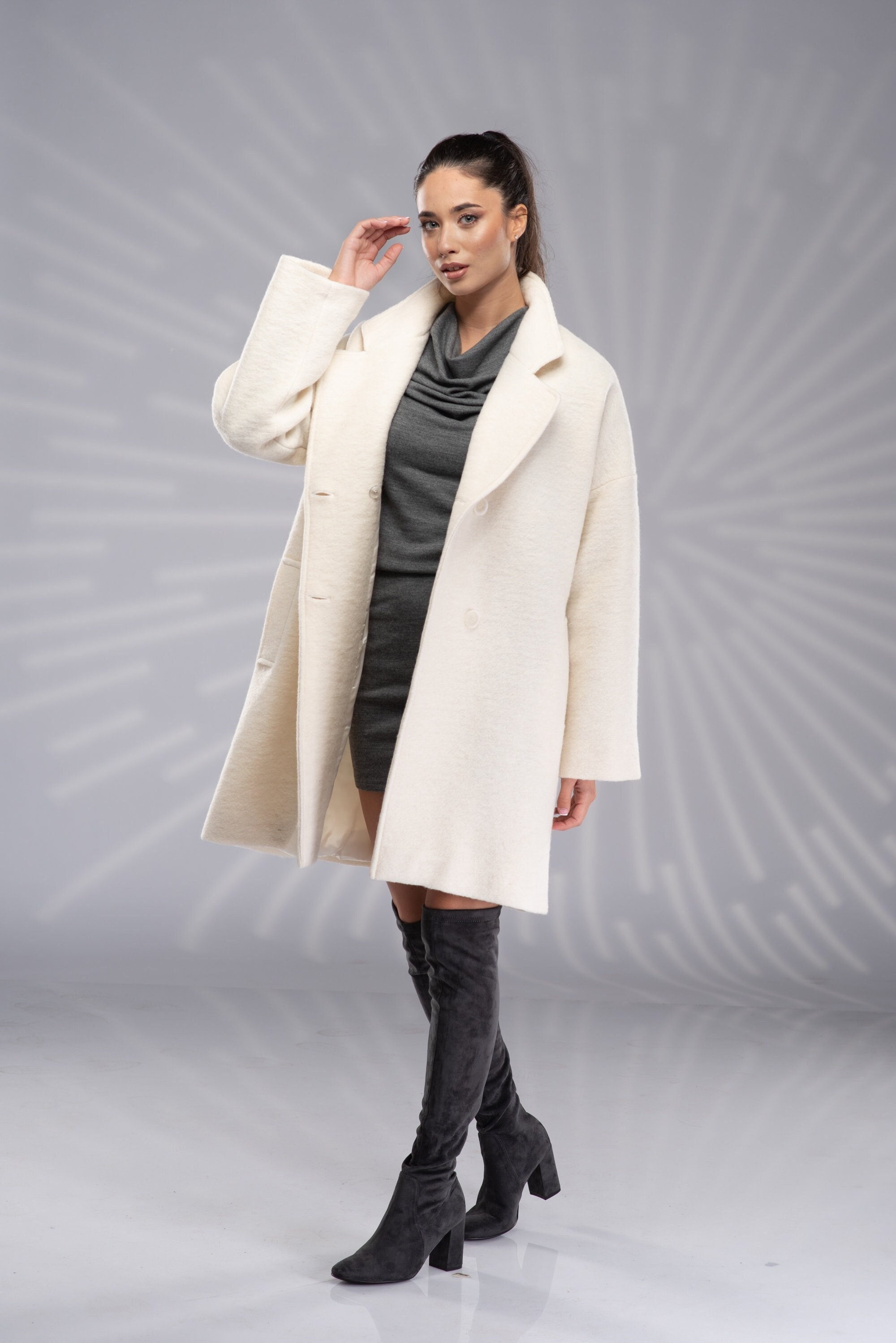 White Winter Coat, Wool Peacoat Women, Short Wool Coat, Plus