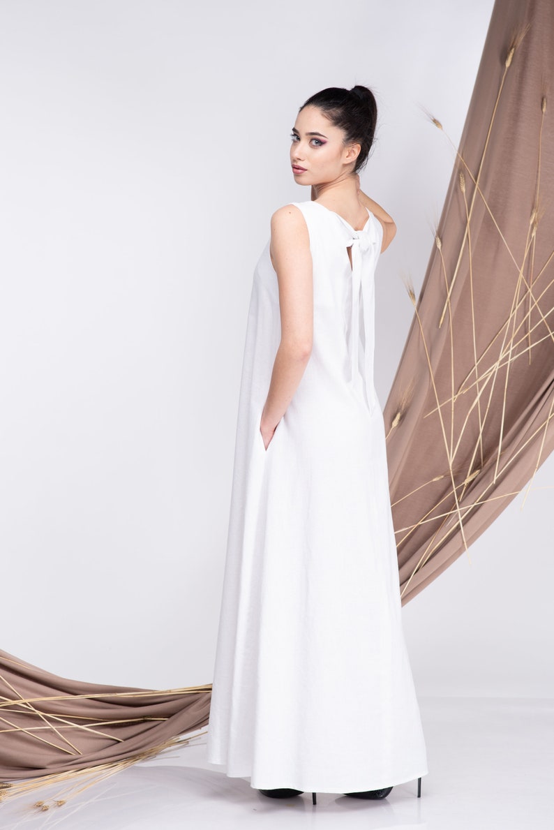 Linen Maxi Dress White, Wedding Dress image 1