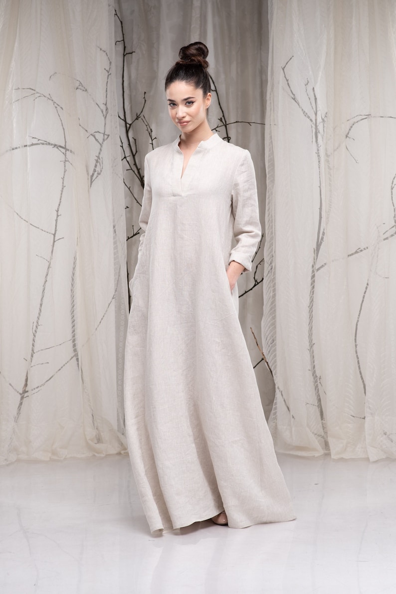 Linen Kaftan Women Linen Maxi Dress Long Linen Dress Women Etsy