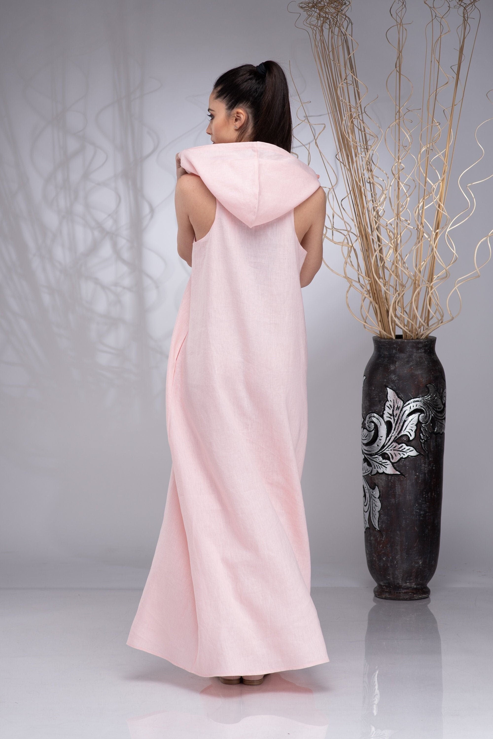 Linen Kaftan Dress, Linen Dress for Women, Linen Hoodie Dress, Boho Maxi Dress, Linen Kaftan Women, Plus Size Linen Dress