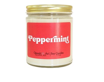 peppermint candle, candy cane candle, soy candles, Christmas candles, holiday candles, soy wax candles, soy candles handmade, peppermint