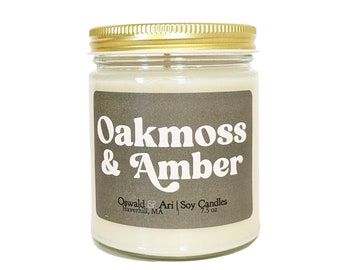 Oakmoss and amber scented soy wax candle | scented soy candle | jar candles | handmade soy candles | scented candle | earthy candle