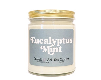 eucalyptus mint candle, mint eucalyptus candle, minimalist candle, amber jar candle, summer candles, spring candles, summer scents