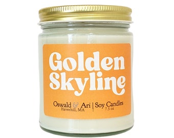 Golden Skyline scented soy candle, fall scented candle, candles in jars, fall candles soy, fall scent, fall scented soy candle, autumn scent