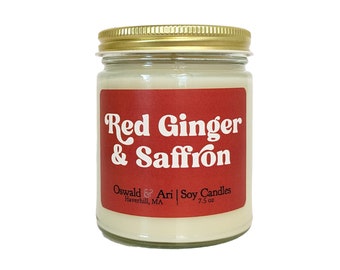 saffron ginger candle, red ginger saffron, spice candle, candle gifts for women, fall candles in jars, candles for gifts, candles to gift