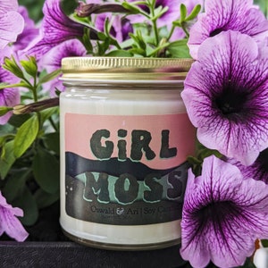 Girl Moss Candle, Oakmoss and Amber candle, cottage core candle, candle gifts for her, candle gifts for friends, scented soy candle