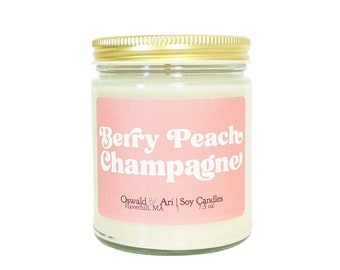 strawberry peach candle, champagne candle, strawberry candle, scented candle gift, candles in jars, soy candle for gift, soy wax candles