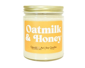 oatmilk and honey, oatmilk candle, oatmeal milk and honey, minimalist candle, candle gifts, scented soy candles, scented candle