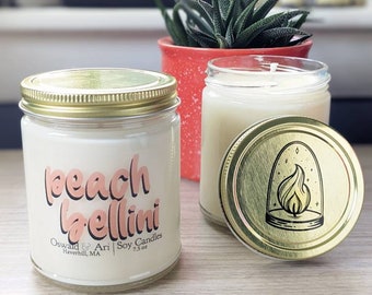 peach bellini candle, peach candle, bellini candle, gifts for her, white elephant gift, coworker gift for her, adult stocking stuffer