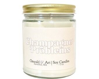 champagne problems candle, champagne candle, pear candles, champagne candles in jars, champagne gifts, pear prosecco candle, pop culture